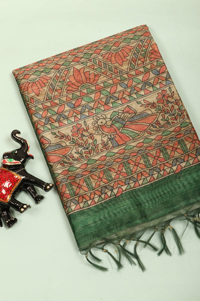 1241875-PALAM-SILKS-SHOP-ONLINE-Forest Green Semi Tussar Saree