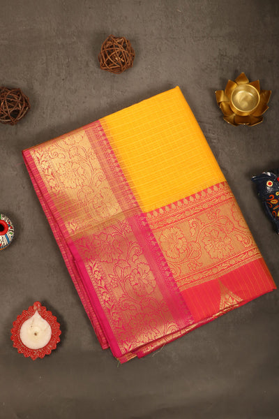 1246328-PALAM-SILKS-SHOP-ONLINE-Marigold Yellow Supernet Saree