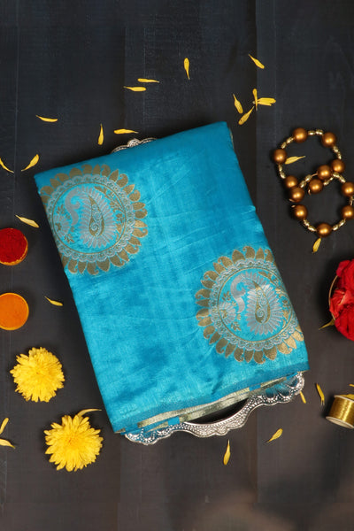 1246579-PALAM-SILKS-SHOP-ONLINE-Cobalt Blue Semi Tussar Saree