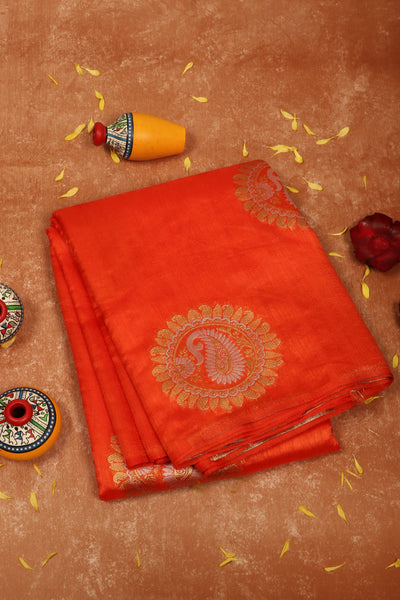 1246584-PALAM-SILKS-SHOP-ONLINE-Neon Orange Semi Tussar Saree