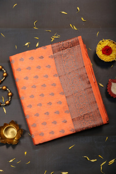 1246614-PALAM-SILKS-SHOP-ONLINE-Peach Semi Tussar Saree