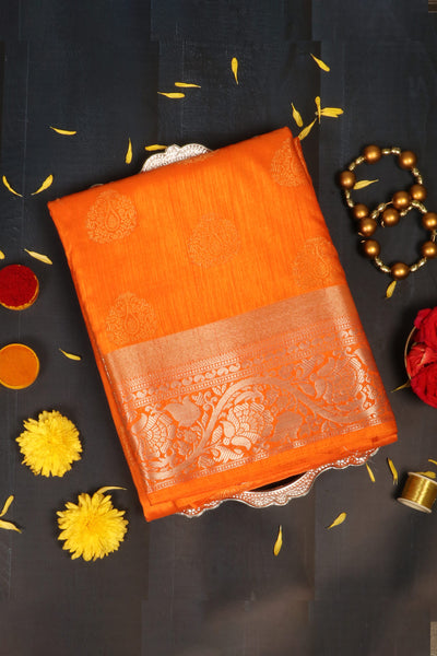 1246702-PALAM-SILKS-SHOP-ONLINE-Orange Semi Tussar Saree