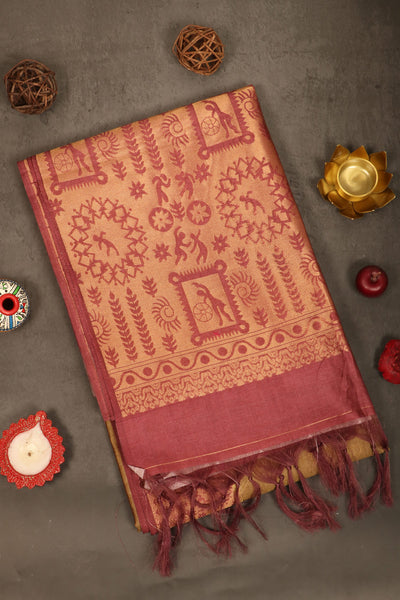 1247914-PALAM-SILKS-SHOP-ONLINE-Moss brown Semi Tussar Saree