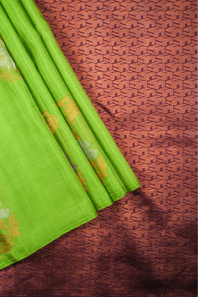 Borderless Parrot Green Kanchipuram Silk Saree