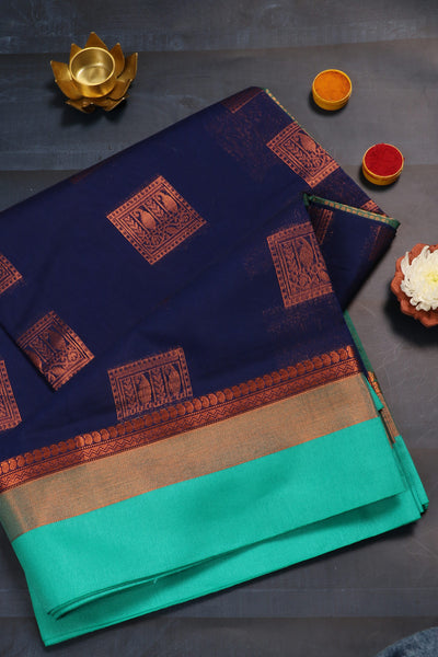 Ink Blue Semi Silk Cotton Saree