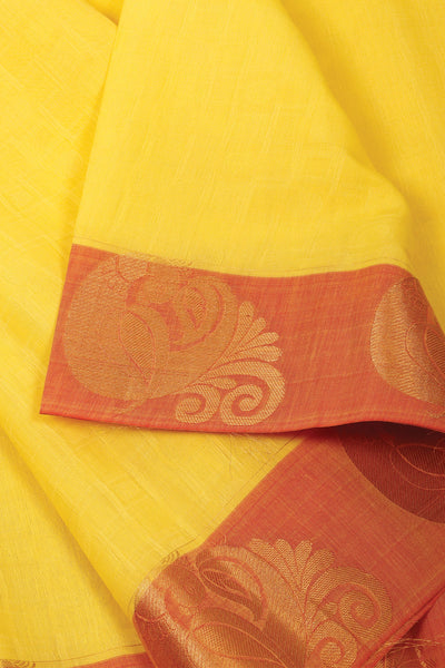 Palam-Silks-Shop-Online-Neon Yellow Semi Silk Cotton Saree