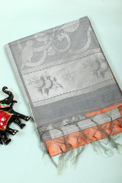 Orange Semi Tussar Saree