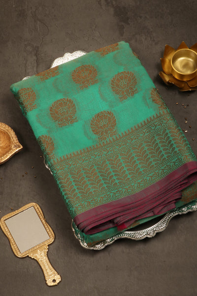 Teal Blue Semi Silk Cotton Saree