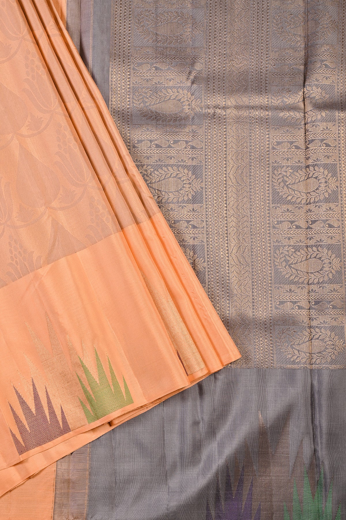 Orange Kanchipuram Handloom Silk Saree With Pure Zari – Palam Silks