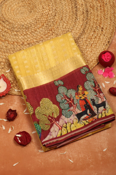 Golden Yellow Semi Silk Cotton Saree