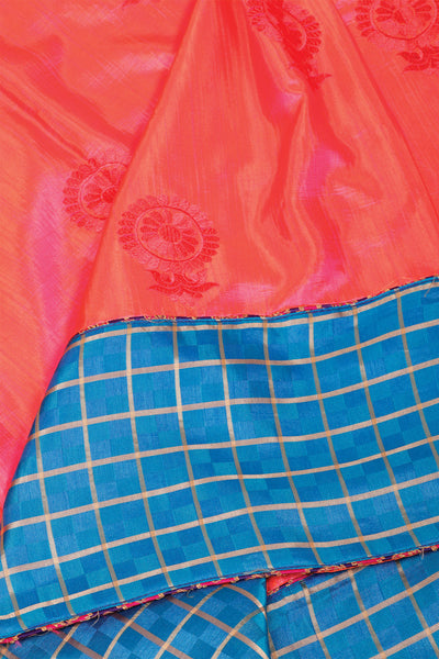 Palam-Silks-Shop-Online-Muskmelon Pink Semi Tussar Saree