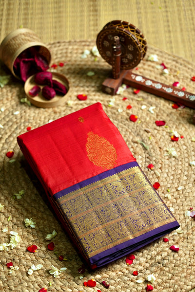 1247350-PALAM-SILKS-SHOP-ONLINE-Kum Kum Red Kanchipuram Silk Saree