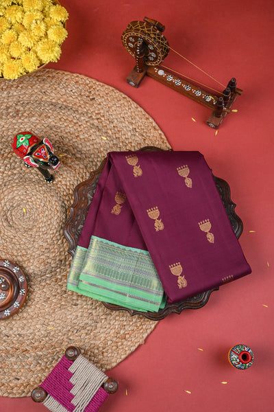 Purple Kanchipuram Silk Saree with a Contrast Border