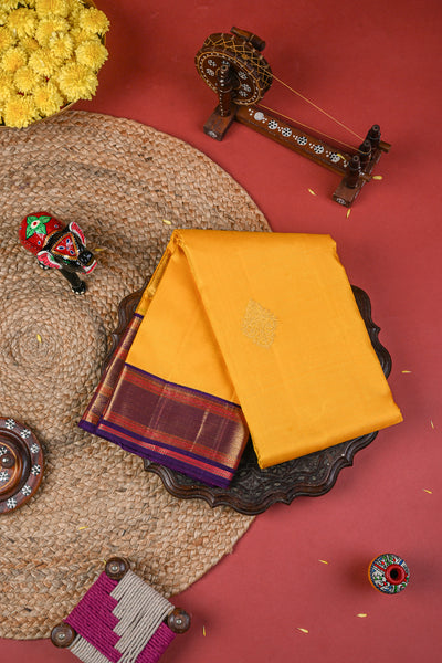 Sunflower Yellow Kanchipuram Silk Saree with a Contrast Border