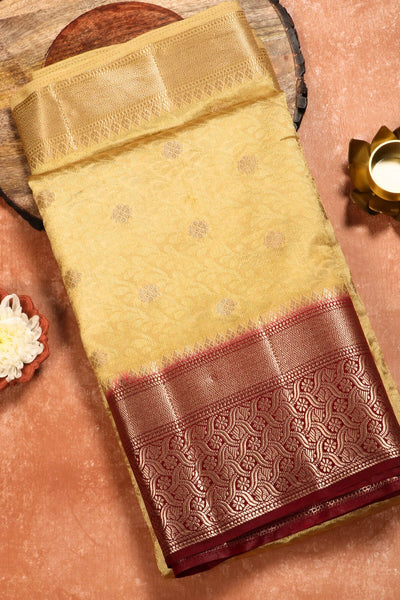 Lemon Yellow Semi Tussar Saree