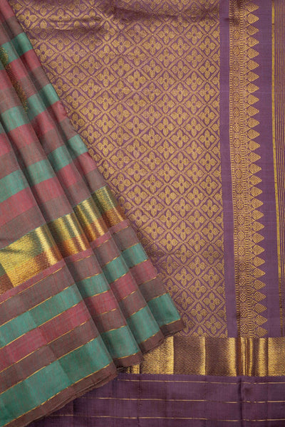 Brown, Blue and Pink Kanchipuram Silk Saree